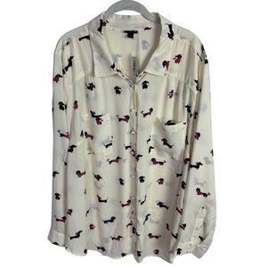 Torrid Women's Button Up Blouse Size 4/4X Dachshund Dog Print Long Sleeves NEW